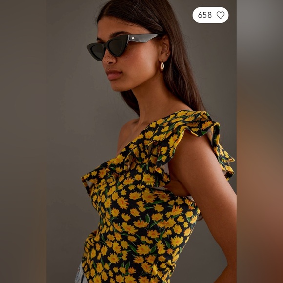 Anthropologie NWT | Maeve One-shoulder Ruffle Top Yellow Floral | M - Picture 6 of 6
